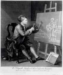 Selvportræt af den komiske muse, graveret af kunstneren, pub. 1758