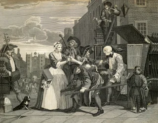 Gadescener i London, af William Hogarth (1697-1764), gravering, England