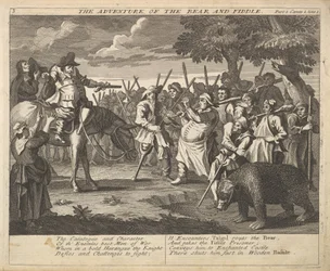 The Adventure of the Bear and the Fiddle Plate 3: Illustrationer til Samuel Butlers..., 1725-30.
