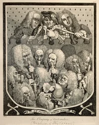 The Company of Undertakers af Georg Friedrich Haendel, karikaturstik af William Hogarth
