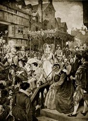 Mary Queen of Scots træder ind i Edinburgh, 1561, illustration fra "Hutchinson