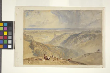 Arundel On The River Arun, efter JMW Turner (akvarel og gouache på råhvidt papir)