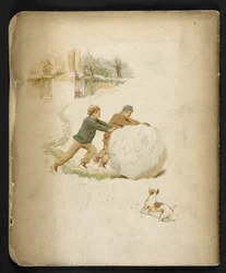 Børn og en snebold.  Holiday Train: A Song of “Dulce Domum” ... Illustreret af W. J. Webb.  Frederick Langbridge  London, 1891