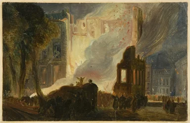 Bristol Riots: The Burning of the Mansion House, Queen Square, ca. 1831 (olie på papir)