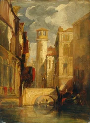 Venetiansk scene (olie på plade)