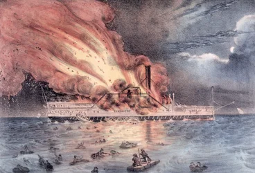 Udbrændingen af dampbåden Lexington i Long Island Sound, 13. januar 1840