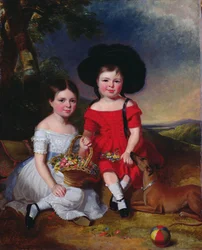 Annie og John Edward, børn af Thomas Rhodes fra Leeds (olie på lærred)