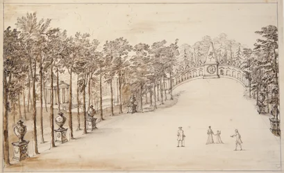 Chiswick, første design til Exedra (pen & blæk og vask på papir)