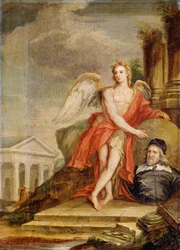 Arkitekturens genius holder et portræt af Inigo Jones