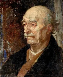 Napoleon Danelle, antikvitetshandler (olie på lærred og bord)