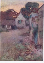 Sænket er dine buer, i uformelig ruin alt, og det lange græs øverst på den støbte væg (farve litho)
