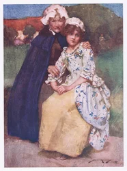 De blufærdige jomfruer sidelæns af kærlighed (farve litho)