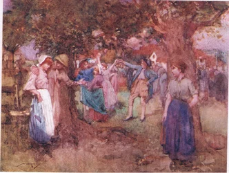 Danseparret, der blot søgte berømmelse, ved at holde ud for at trætte hinanden (farve litho)