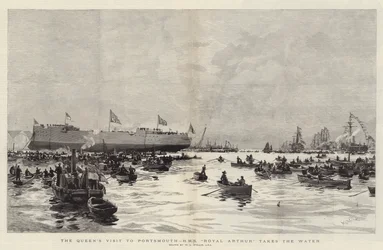 Dronningens besøg i Portsmouth, HMS Royal Arthur går i vandet