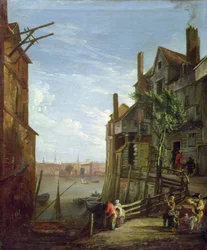 Udsigt over Themsen ved Southwark, der ser mod byen (olie på lærred)