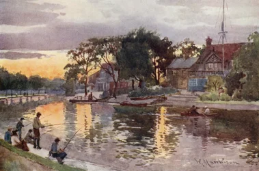 Universitetsbådehuse på Cam, solnedgang