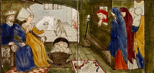 Seksten fliser danner otte illustrationer af 