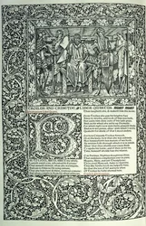 Scene from "Troilus and Criseyde", historiated initial "B", manuscript with full page-border, 1896dani