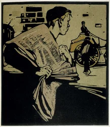 Newspaper Crier, London - i "" Types of London"", af William Nicholson (1872-1949), red. Floury