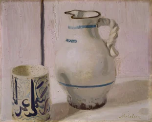 Lyserødt stilleben med kande, 1935-36.