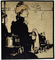 Young Woman Bartender, London - i "" Types of London"", af William Nicholson (1872-1949), red. Floury