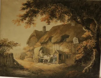 En kro i vejkanten, ca. 1800 (akvarel på papir)