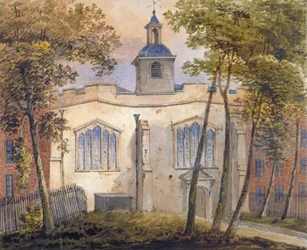 Vestudsigt over St Helen-kirken, Bishopsgate, City of London, ca. 1810
