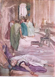 Mordet på Cæsar, fra Plutarch Lives udgivet af T C & E C Jack Ltd, 1920