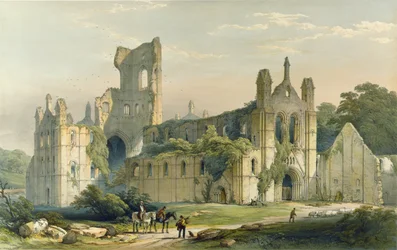 Kirkstall Abbey, set fra nordvest. - Fra "Monastic Ruins of Yorkshire", indgraveret af H. Hawkins