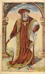 Kejser Maximilian I, af æres militær og civil, William Segar, pub. Robert Barker, London, 1602 (håndfarvet gravering)