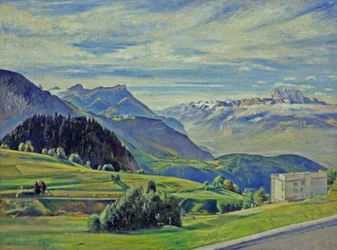 Le Dent du Midi fra Leysin, Schweiz (olie på lærred)