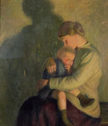 Mor og barn: Candlelight (olie på lærred)
