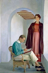 Kunstnerens søn og hans kone eller to figurer i et interiør, ca. 1930-35 (olie på lærred)