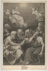 Kirkens læger konsulterer bøger og dokumenter og betragter Jomfruen, som ..., 1785
