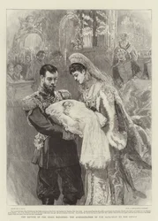 Dåben af zarens datter, administrationen af sakramentet til spædbarnet