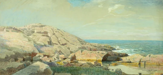 Maine -kysten ved solnedgang (blandede medier på papir)