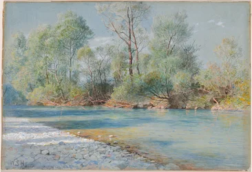 Traunstein-floden på vejen til Empfig, Bayern, omkring 1893-96.