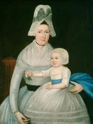 Mor og barn i hvidt, ca. 1790 (olie på lærred)