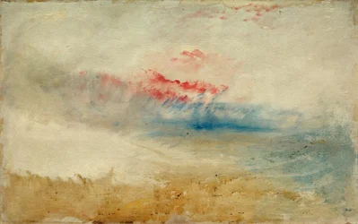 Rød himmel over en strand