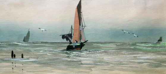 Seascape’, Akvarel, 10,6 × 23,8 cm