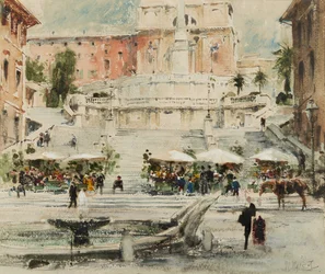 Rom: Piazza di Spagna, 1909 (blyant, pensel, tusch, wc og gouache på papir)
