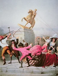 Patrioter fra New York river statuen af George III ned i Bowling Green, 9. juli 1776