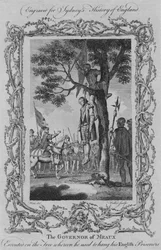 Guvernøren af Meaux henrettede på træet, hvorpå han plejede at hænge sine engelske fanger, 1773.