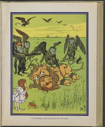 Aberne viklede mange spoler rundt om hans krop", illustration fra "Den vidunderlige troldmand fra Oz" af Lyman Frank Baum.