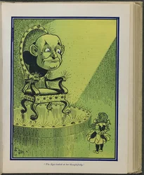 "Øjnene kiggede eftertænksomt på hende", illustration fra "Den vidunderlige troldmand fra Oz" af Lyman Frank Baum