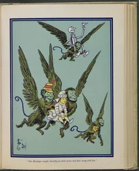 "Aberne tog Dorothy i deres arme og fløj væk med hende", illustration fra "Den vidunderlige troldmand fra Oz" af Lyman Frank Baum