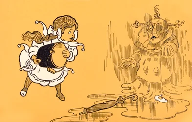 Den onde heks fra Vesten smelter væk, fra „Troldmanden fra Oz“ af L. Frank Baum