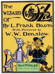"Troldmanden fra Oz" af Frank Baum (1856-1919): forsidebillede af den første udgave udgivet i 1900 med illustrationer af W.W. Denslow. 1900