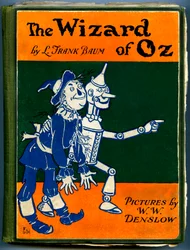 The Wonderful Wizard of Oz - The Wizard of Oz: omslag til en gammel udgave (mellem 1905 og 1920) illustreret af Denslow, William Wallace (1856-1915) af Frank Baums bog (1856-1919) - fugleskræmselen og skovmanden i tin - privat samling -