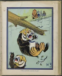 Træet faldt med et brag ned i kløften", illustration fra "The wonderful Wizard of Oz" af Lyman Frank Baum.